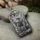 Celtic Crystal Design Jewelry Hecate Triple Goddess Pendant Necklace with intricate symbols on a silver-tone chain.