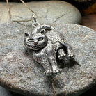 Josie Cat pendant necklace by Celtic Crystal Design Jewelry featuring a detailed feline-shaped charm on a silver chain.