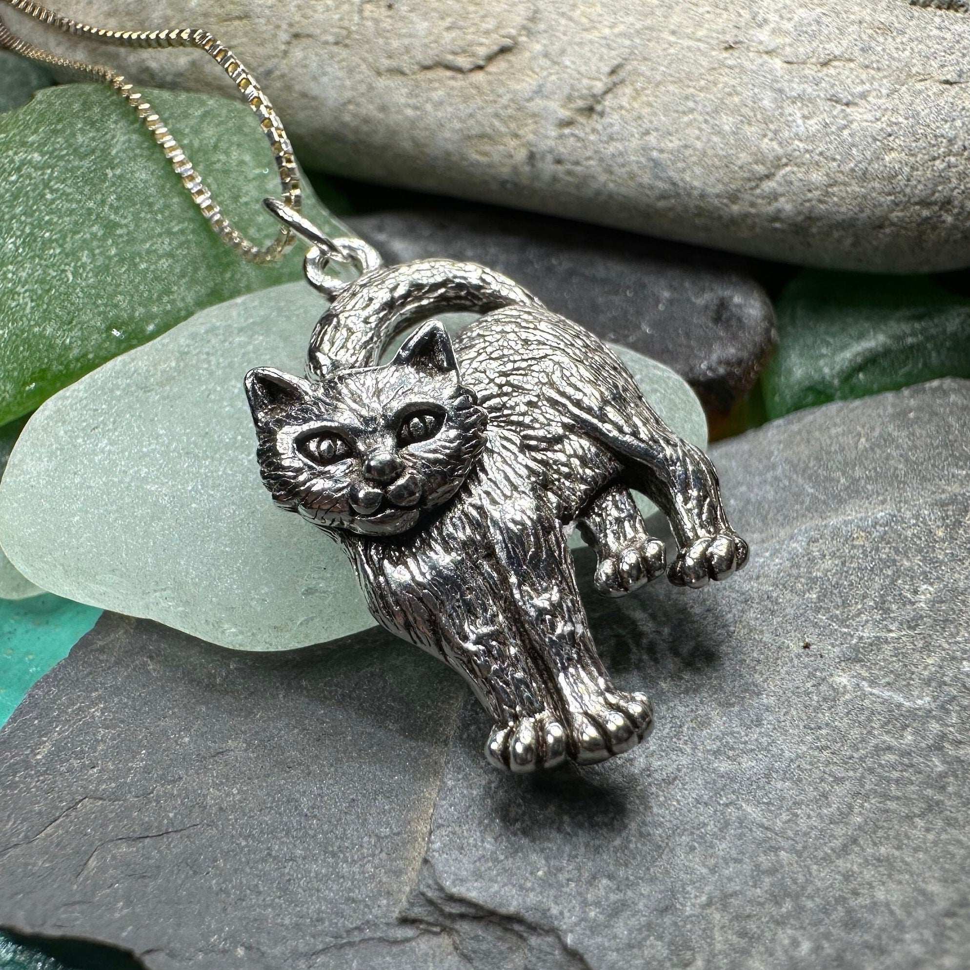 Celtic Crystal Design Jewelry Josie Cat Pendant Necklace featuring a detailed cat-shaped pendant with intricate Celtic patterns.