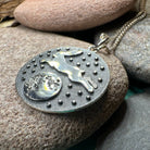 Celtic Crystal Design Jewelry Moonjumper Rabbit pendant necklace with intricate Celtic knot details on a silver chain