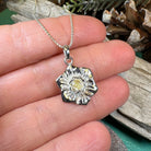 Celtic Crystal Design Jewelry Welsh Daffodil pendant necklace featuring intricate floral craftsmanship and silver-toned detailing.