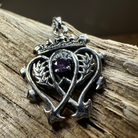 Amethyst Luckenbooth pendant necklace by Celtic Crystal Design Jewelry featuring a detailed Celtic design and a purple amethyst gemstone.