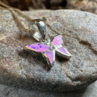 Pink opal butterfly pendant necklace by Celtic Crystal Design Jewelry, featuring a delicate petite butterfly pendant.