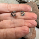 Celtic Cat and Crescent Moon stud earrings by Celtic Crystal Design Jewelry, featuring intricate Celtic-inspired motifs and silver finish.