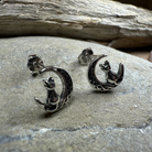 Celtic Cat and Crescent Moon stud earrings by Celtic Crystal Design Jewelry, featuring intricate Celtic-inspired designs.
