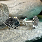 Celtic Crystal Design Jewelry hedgehog post earrings featuring intricate silver and crystal detailing.