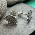 Celtic Crystal Design Jewelry hedgehog post earrings with intricate detailing and silver finish, perfect for animal-themed accessory lovers.