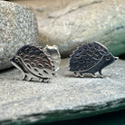 Celtic Crystal Design Jewelry hedgehog post earrings featuring detailed silver hedgehog motifs for stylish animal-themed jewelry.