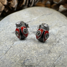 Celtic Crystal Design Jewelry Lucky Ladybug Post Earrings featuring detailed ladybug charms on silver-tone posts