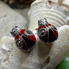 Celtic Crystal Design Jewelry lucky ladybug post earrings featuring detailed red and black ladybug charms on silver-toned posts.