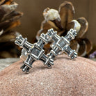 Springtide Saint Brigid's Cross Celtic crystal post earrings by Celtic Crystal Design Jewelry, featuring intricate cross details.