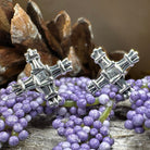 Springtide Saint Brigid's Cross Celtic crystal post earrings by Celtic Crystal Design Jewelry, showcasing intricate cross designs.