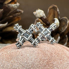 Springtide Saint Brigid's Cross earrings by Celtic Crystal Design Jewelry, gold-tone post earrings featuring intricate cross designs.