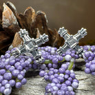Springtide Saint Brigid's Cross Celtic crystal post earrings by Celtic Crystal Design Jewelry, featuring intricate cross designs.