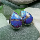 Classic copper and turquoise post earrings featuring teardrop-shaped pink stones from Celtic Crystal Design Jewelry.