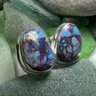 Celtic Crystal Design Jewelry classic copper turquoise teardrop post earrings with pink accents, detailed and elegant.