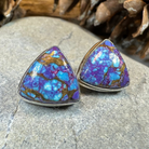 Classic copper turquoise post earrings with teardrop pink accents from Celtic Crystal Design Jewelry.