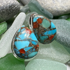 Celtic Crystal Design Jewelry classic copper turquoise post earrings with teardrop pink accents, featuring intricate Celtic patterns.