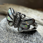 Silver butterfly ring by Celtic Crystal Design Jewelry featuring intricate Celtic patterns and sparkling crystal accents.