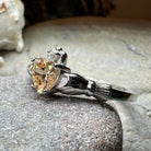 Celtic Crystal Design Jewelry Champagne Toast Claddagh Ring featuring a detailed gold-tone band and Claddagh design for elegant style.