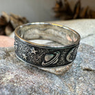 Celtic Crystal Design Jewelry cosmos crescent moon ring with intricate Celtic patterns and sparkling crystal accents.