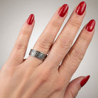Celtic Crystal Design Jewelry Cosmos Crescent Moon Ring showing a detailed silver ring with a crescent moon motif.