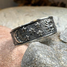 Celtic Crystal Design Jewelry Cosmos Crescent Moon Ring featuring a detailed crescent moon design in silver-tone metal.