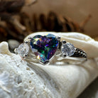 Celtic Crystal Design Jewelry Mystic Topaz Heart Ring featuring a sparkling topaz gemstone set in a Celtic-inspired silver ring.