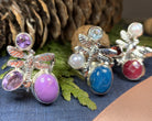 Celtic Crystal Design Jewelry Dragonfly Ring featuring vibrant ruby-colored stones and intricate nature-inspired details.