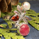 Colors of Nature Dragonfly Ring by Celtic Crystal Design Jewelry featuring a vibrant, multi-colored dragonfly design on a silver band.