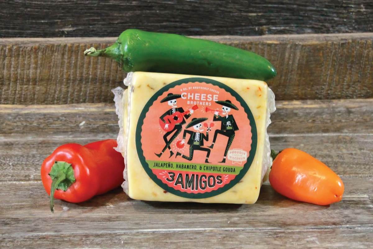 Cheese Brothers Inc. "Have a Cheesy Birthday" gift basket with assorted cheeses, crackers, and festive packaging for celebrations.