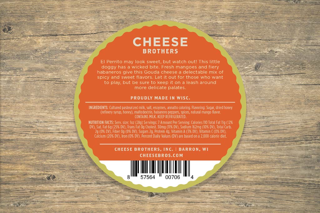 Creamy Mango Habanero Gouda cheese from Cheese Brothers, Inc., featuring bright orange hue and smooth texture.