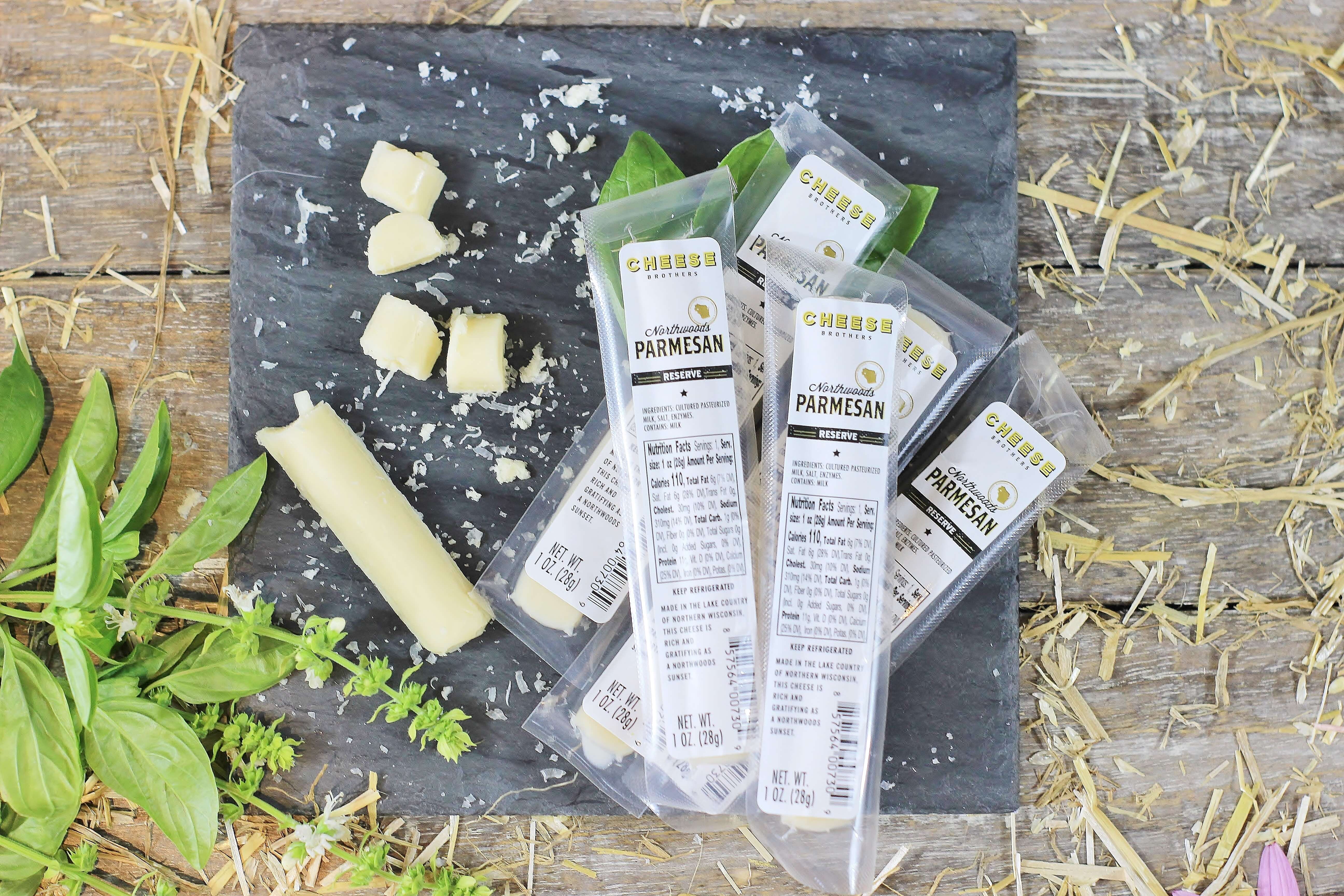 Northwoods Parmesan Cheese Sticks snack sticks by Cheese Brothers, Inc., featuring crispy, cheesy Parmesan flavored snack sticks.