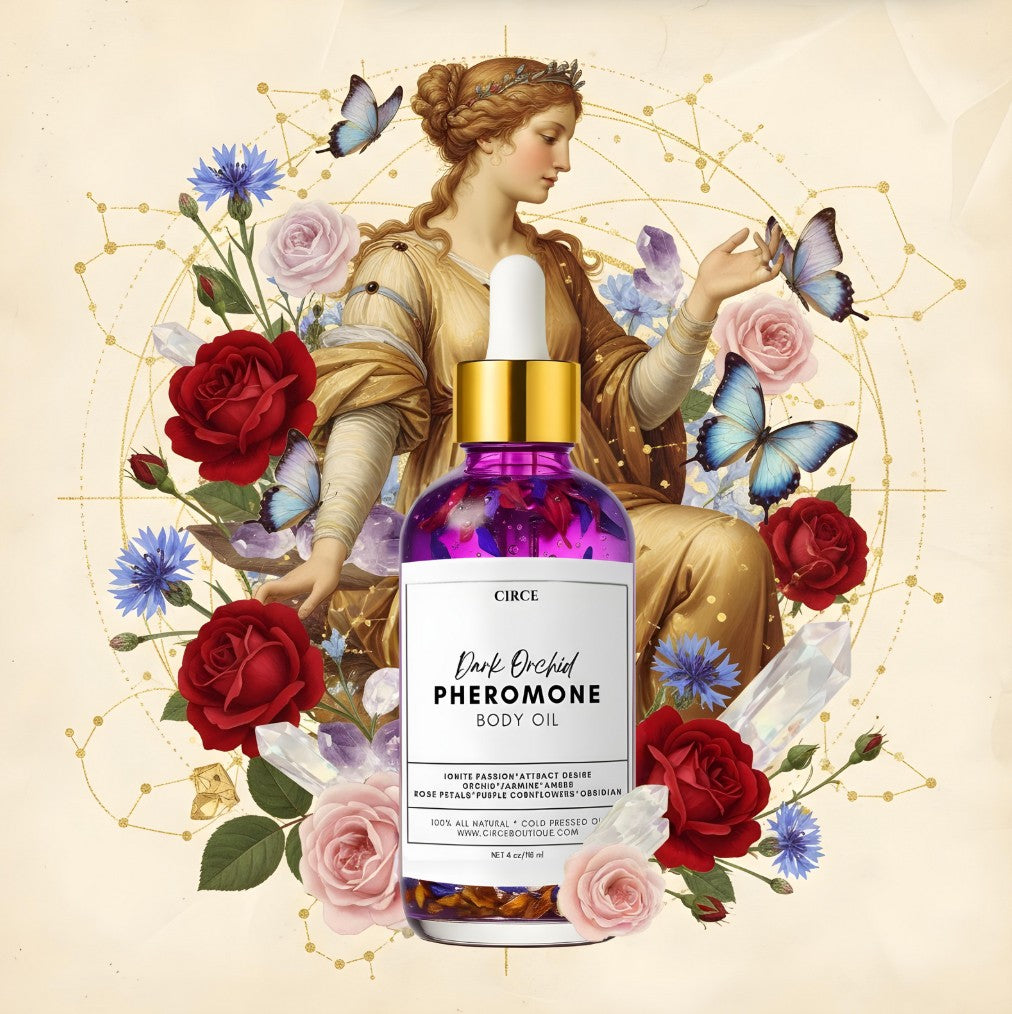 Dark Orchid Pheromone Body Oil by Circe Boutique featuring orchid, jasmine, and amber for sensual skin fragrance.