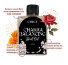 Bottle of Circe Boutique Chakra Balancing Oil for energy alignment, with natural ingredients and calming design.