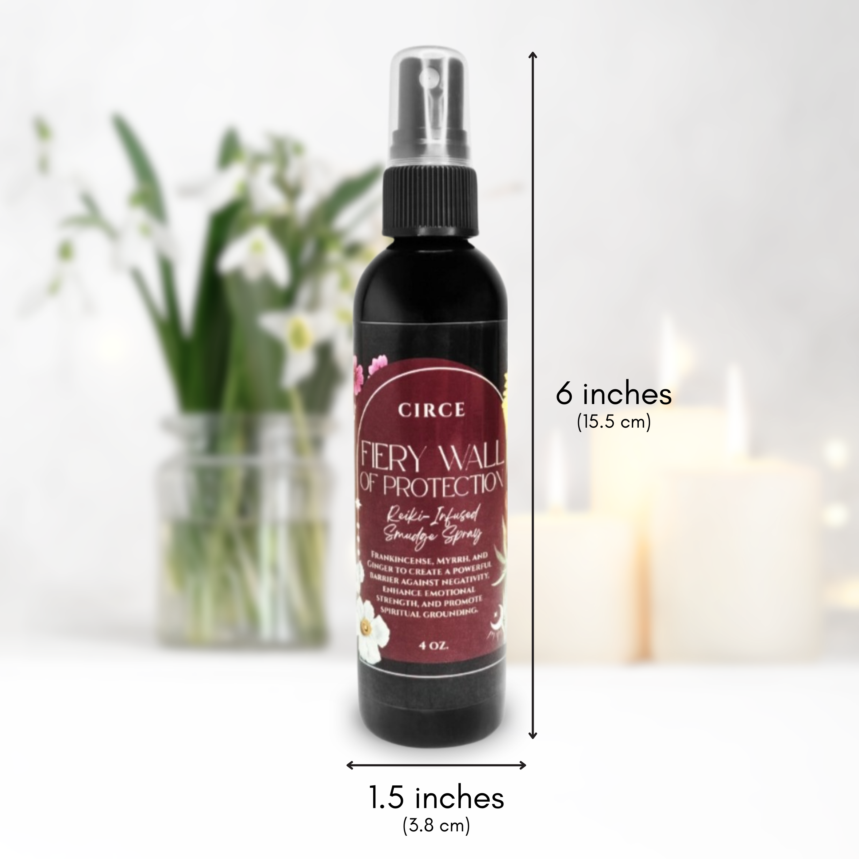 Fiery Wall of Protection smudge spray by Circe Boutique, a room and body mist with fiery protection and cleansing qualities.