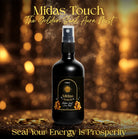 Circe Boutique Midas Touch Aura Mist with luxury amber, saffron, and patchouli in a sleek spray bottle.