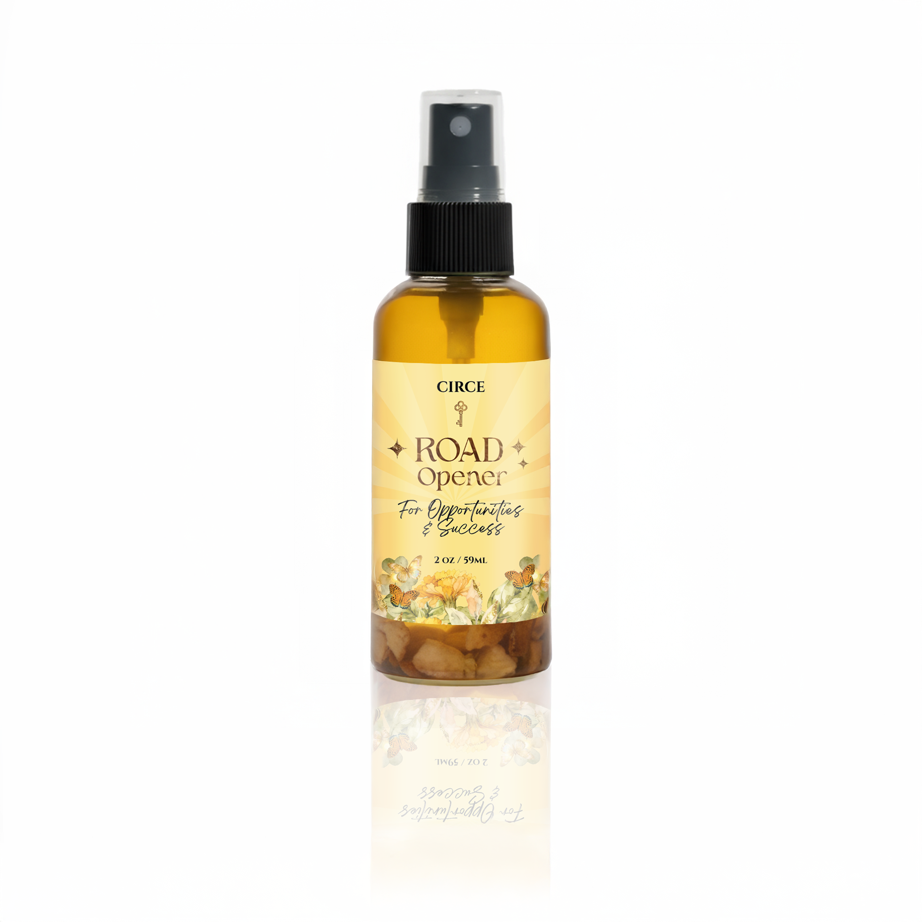 Circe Boutique Road Opener Mist spray bottle with white background, symbolizing new beginnings and opportunities in a 2 oz container.