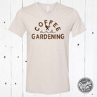 Graphic tee by The Graphic Tee featuring coffee and gardening motifs on a short sleeve V-neck design.