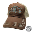 Black mesh back cap with embroidered "Coffee Please" logo by The Graphic Tee, featuring a curved brim and adjustable strap.