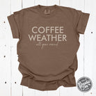 Coffee Weather All Year Round pigment dyed SS graphic tee by The Graphic Tee, featuring a casual, vintage-inspired design.