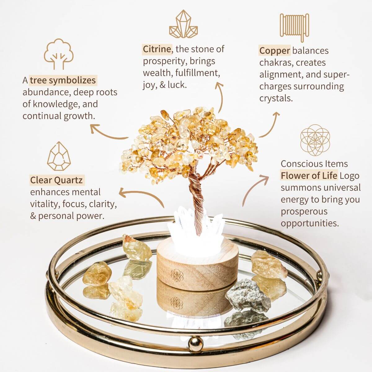 Golden Lamp of Wealth night light featuring a Citrine Tree design by Conscious Items, decorative and illuminating for positive energy.