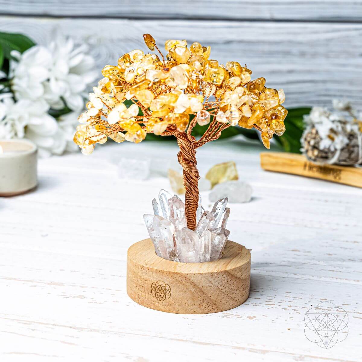 Golden Lamp of Wealth night light featuring a Citrine Tree design by Conscious Items, illuminating with warm, golden glow.
