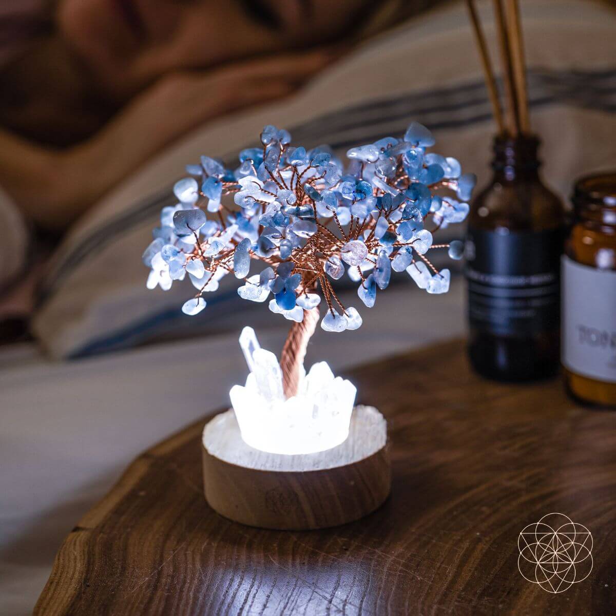 Aquamarine Tree Guardian Angel Night Light by Conscious Items, decorative lamp of protection with a serene angel design.