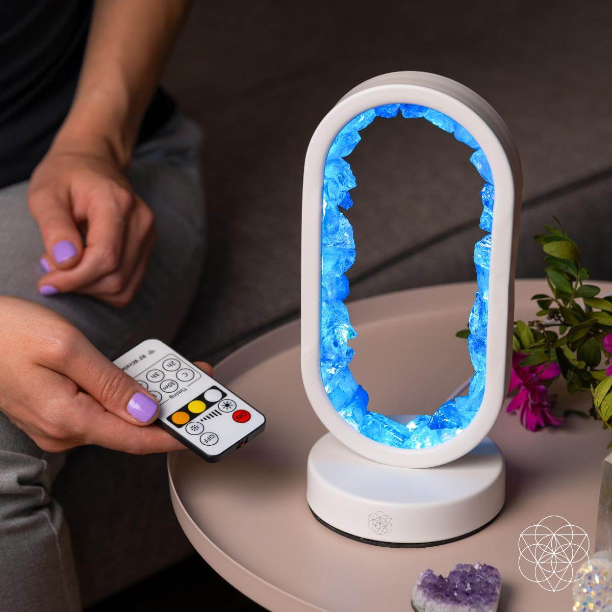 Clear Quartz night light by Conscious Items featuring a sleek design, symbolizing achievement and manifesting success.