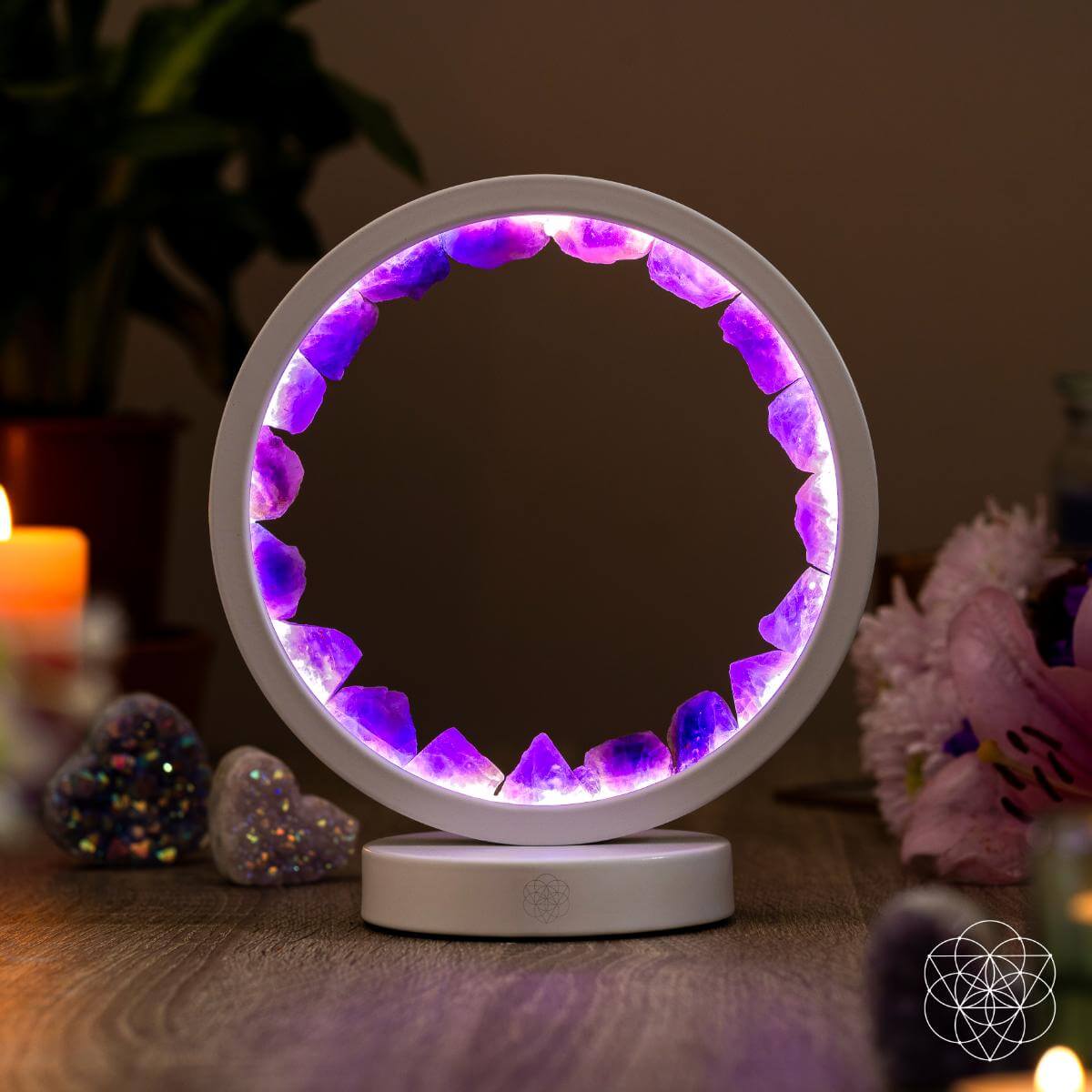 Conscious Items amethyst healing night light with purple glow, promoting relaxation and restful sleep.