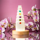 Conscious Items Stress Shield Lamp night light with 7 healing stones, glowing softly to promote relaxation and healing.