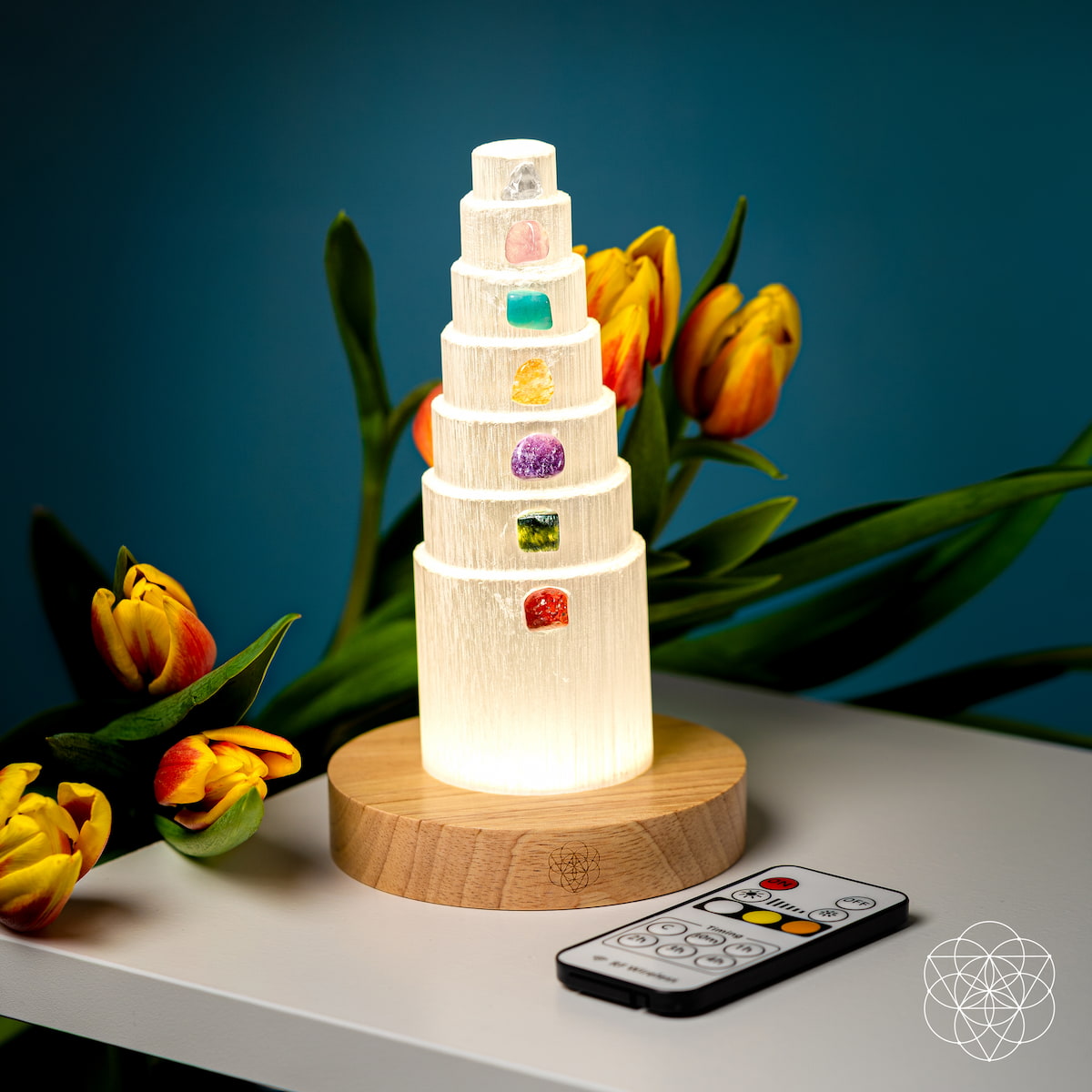 Conscious Items Stress Shield Lamp night light with 7 healing stones, designed for calming and ambient illumination.