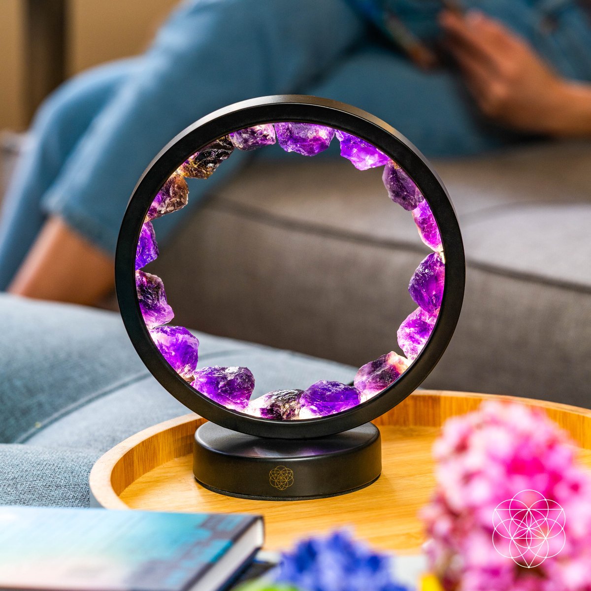 Conscious Items I Am At Peace spiritual protection amethyst night light emitting a calming purple glow, designed for spiritual ambiance.
