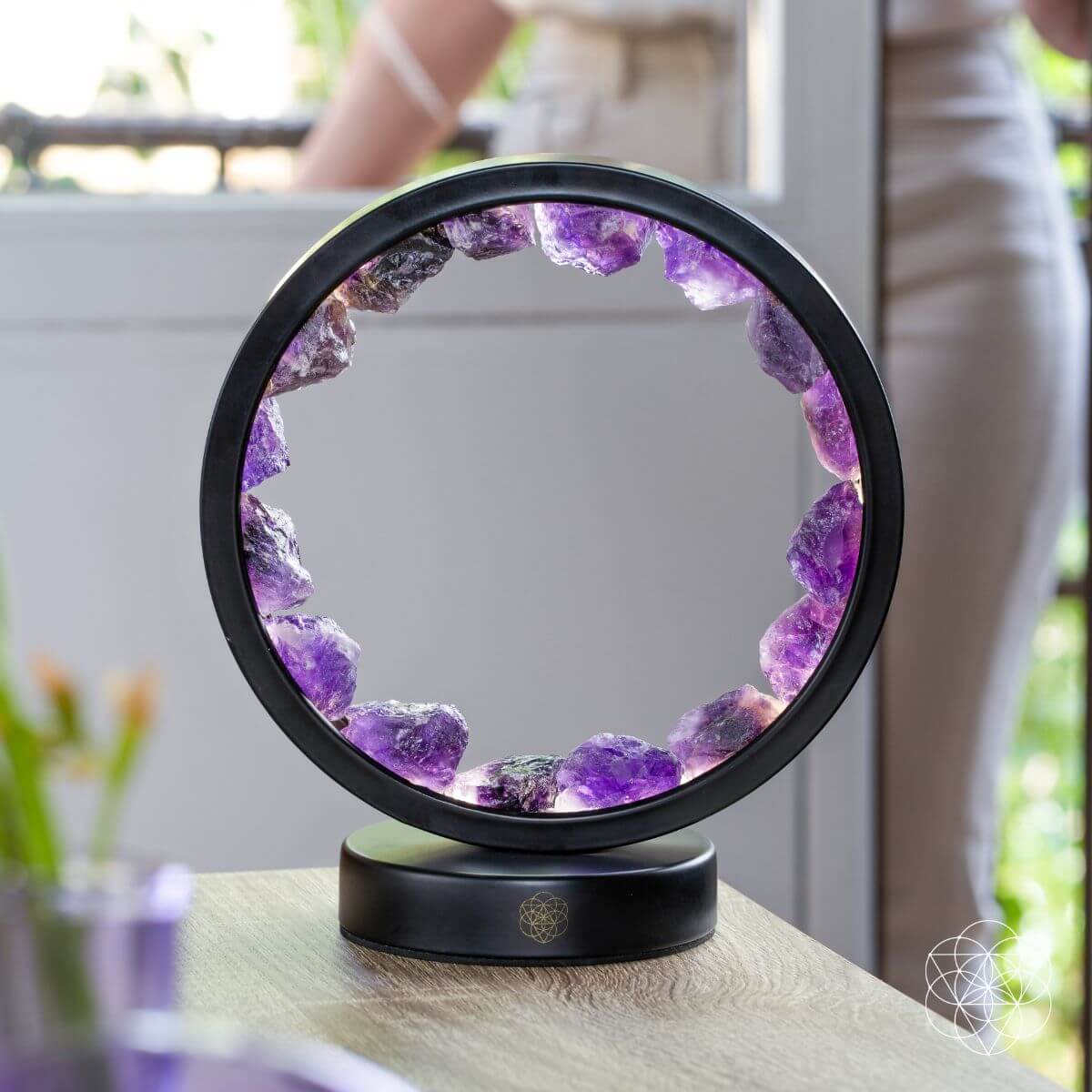 Conscious Items I Am At Peace spiritual protection amethyst night light emitting a soft purple glow, designed for calming and protection.